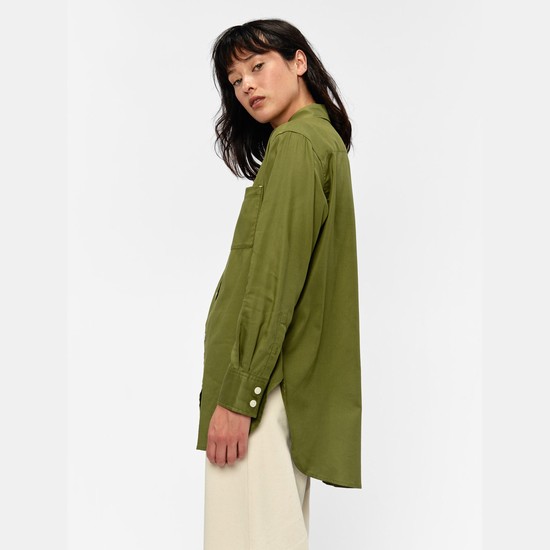 Aigle Oversized Long-sleeved Blouse Shirts Women Olive ZA-64120